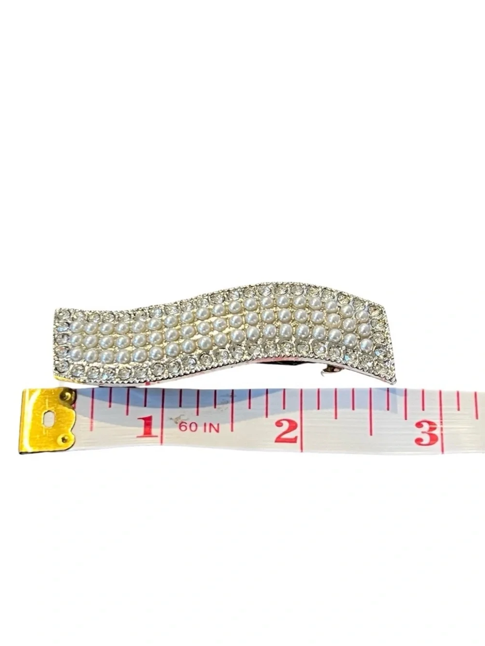 Elegant Pearl and Crystal Rhinestone Silver  Clip approx 2.75”FINAL PRICE DROP
